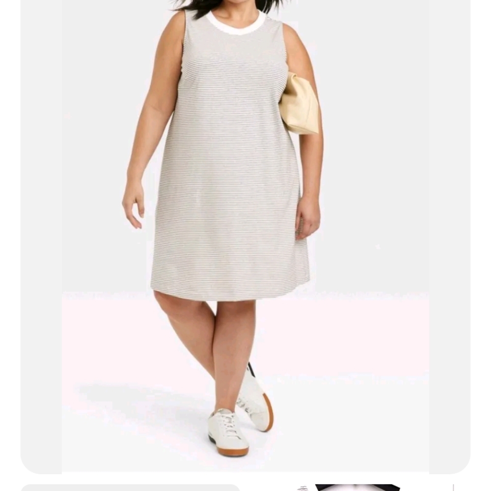 Target Women's Plus 4X Lagenlook Beige Tan Black Striped Tank Tee Shirt Dress